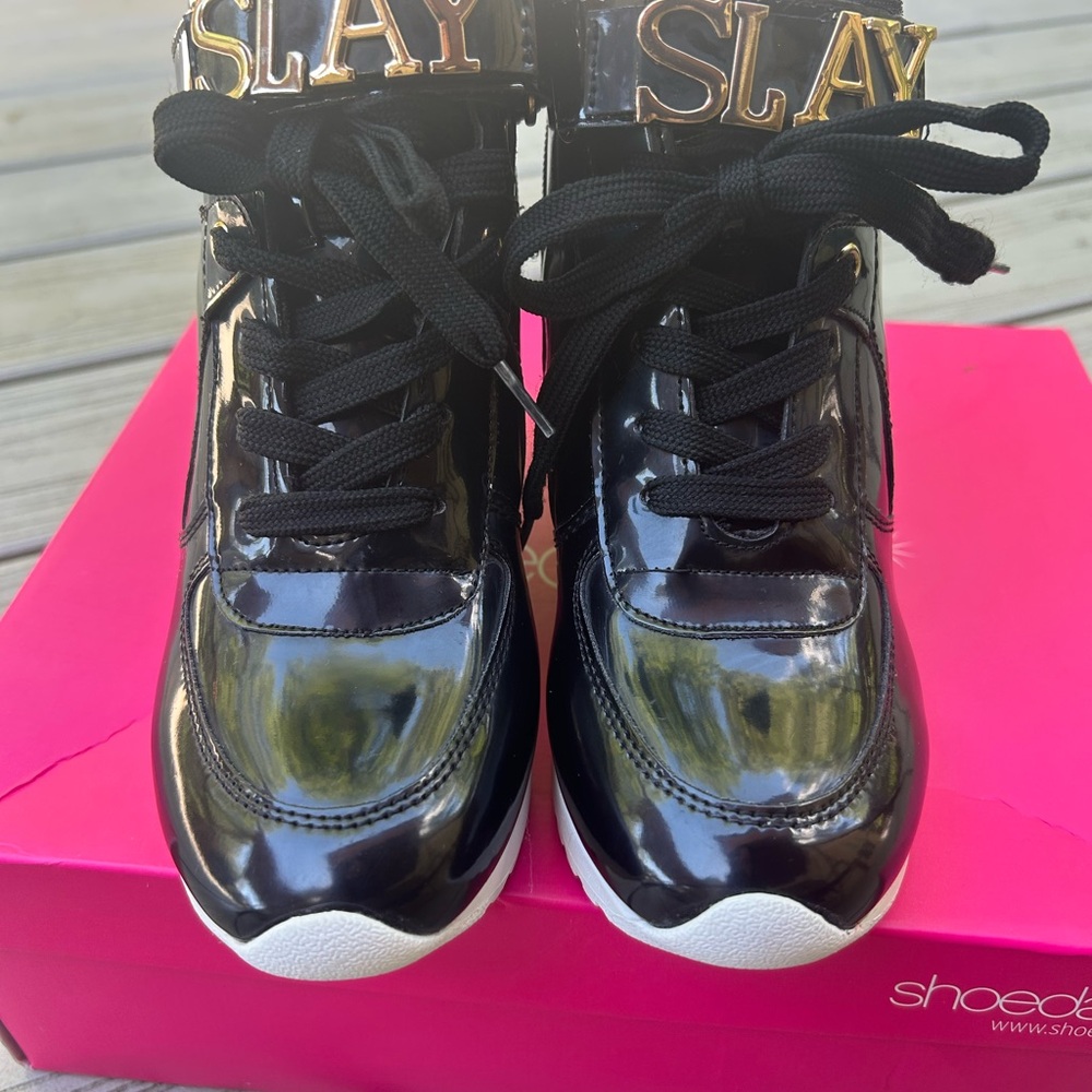 Shoe Dazzle Black and White High-Top Sneakers